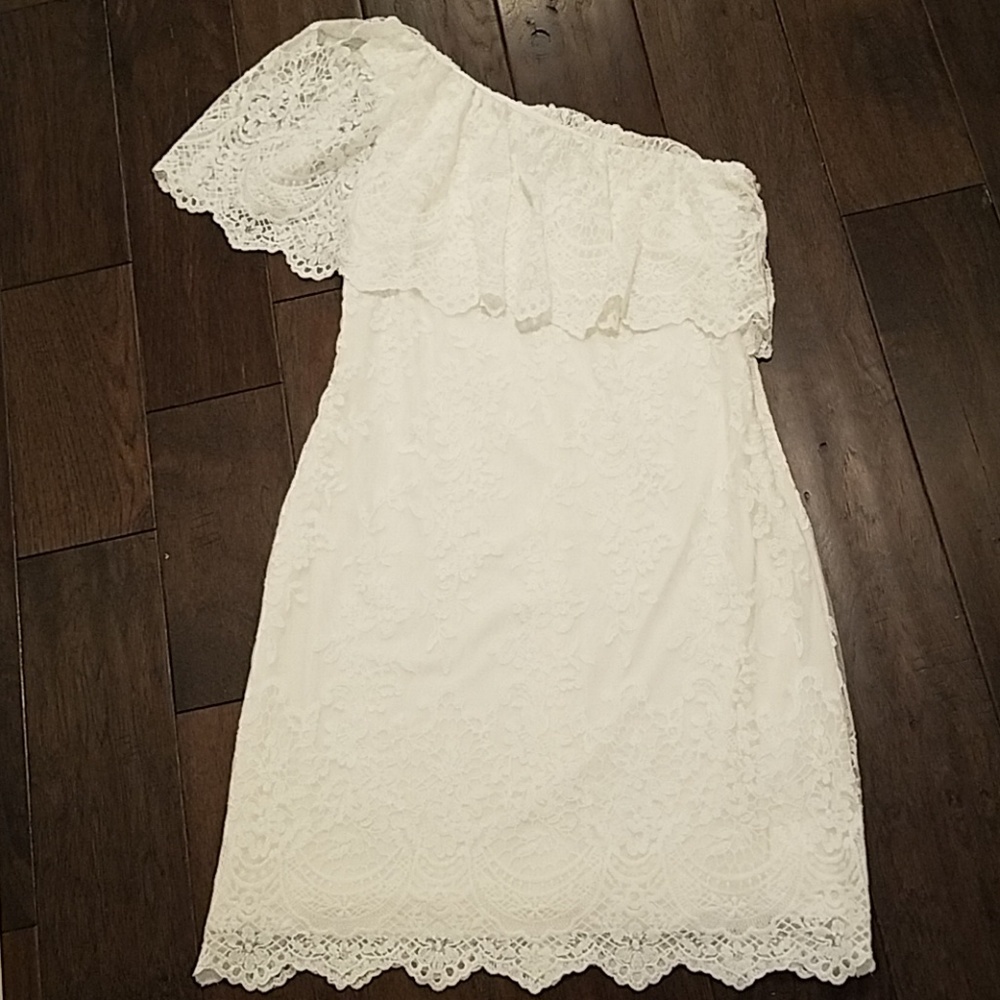 Ralph Lauren One Shoulder White Lace Dress